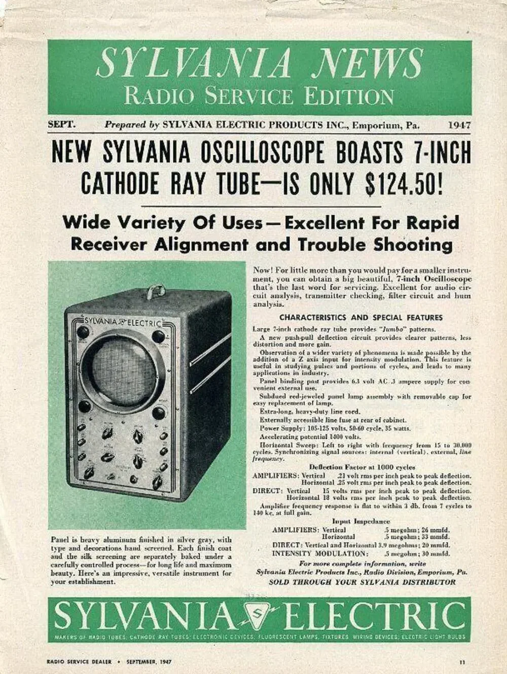 Sylvania Electric Oscilloscope Type 1322 Vintage TV-FM Sweep Signal Generator